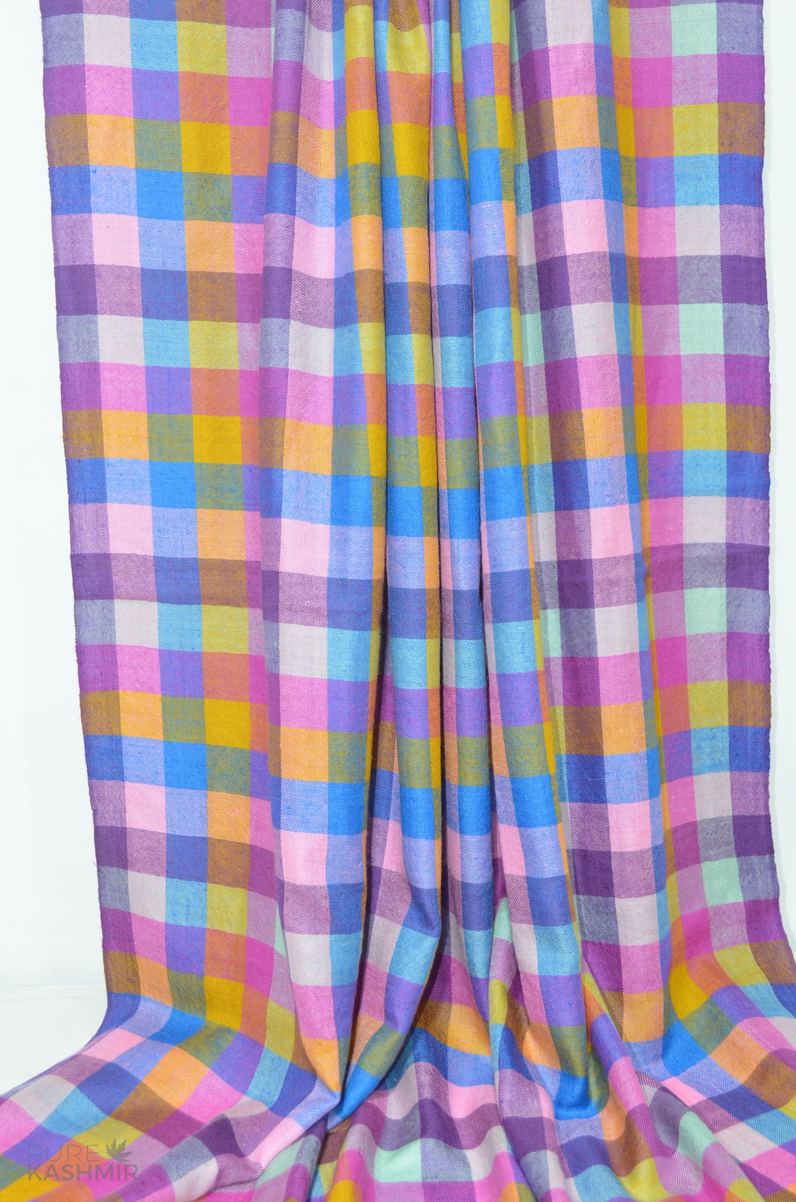 Multi Color Check Cashmere Travel Wrap