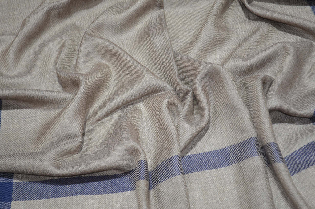 Natural Brown Merino & Silk Scarf with Navy Blue Border