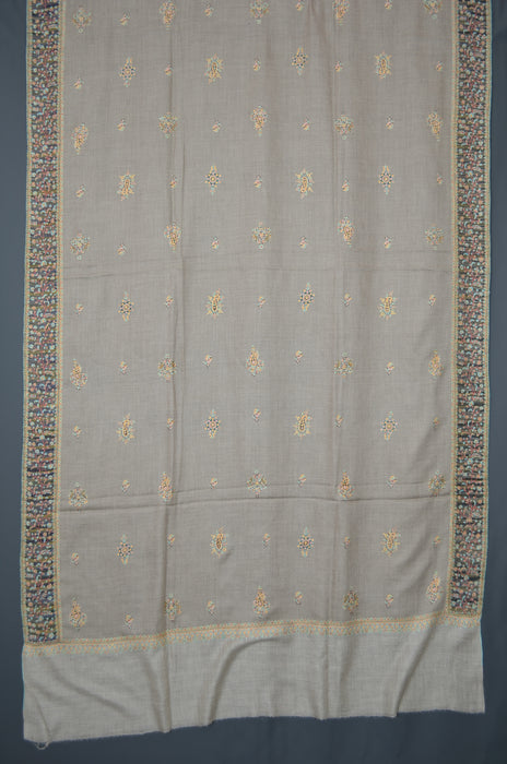 Un Dyed Natural Big Border Embroidery Cashmere Pashmina Shawl