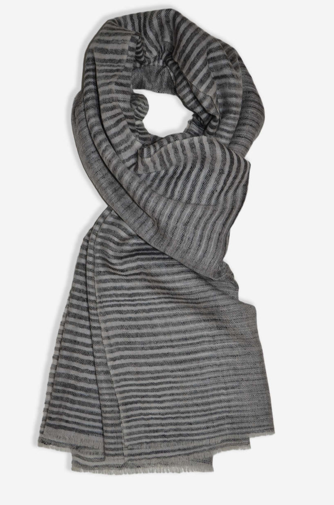 Classic Black and White Stripes Handwoven Cashmere Pashmina Scarf