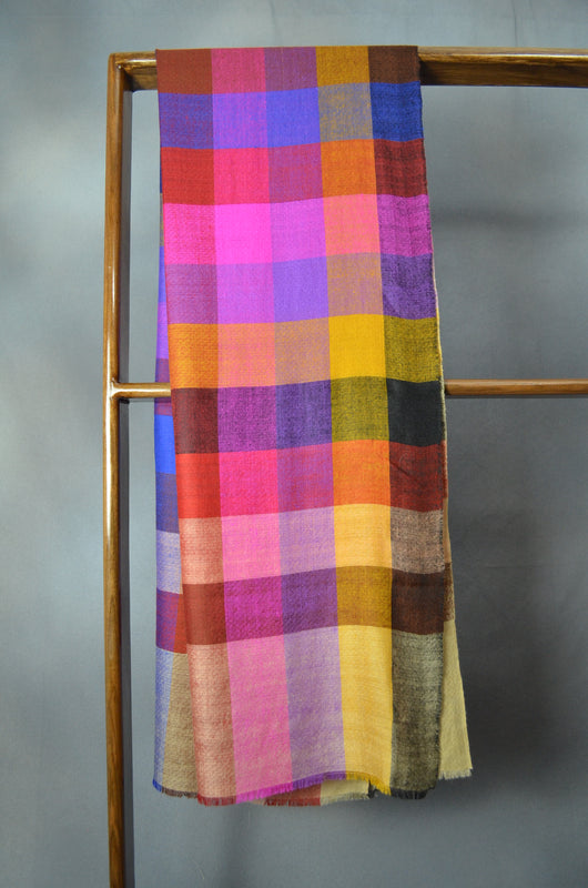 Big Check Multi Color Handwoven Cashmere Pashmina Scarf