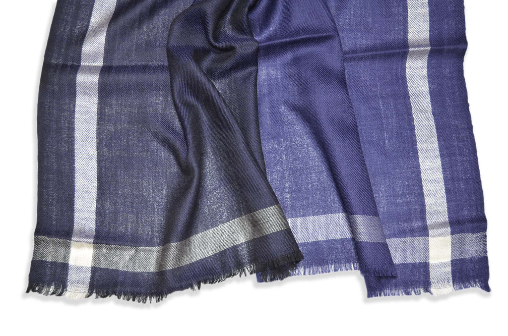 Four Shades Blue Black Silk Border Merino Scarf