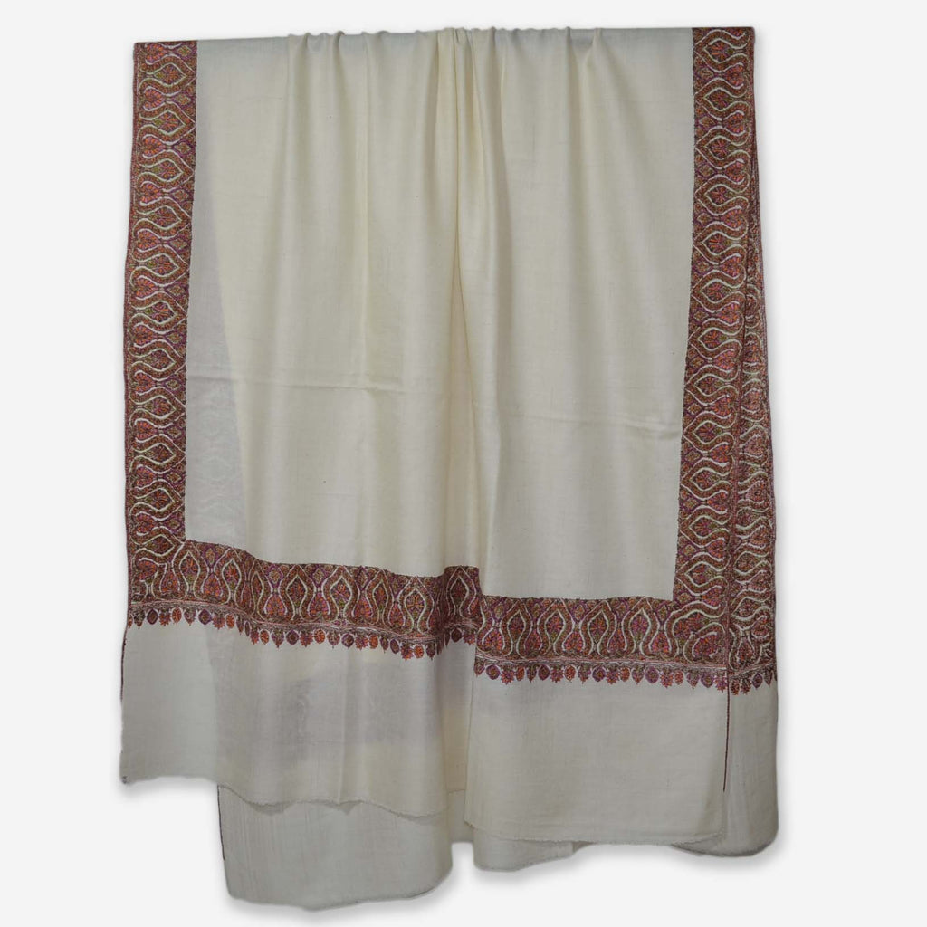 Ivory Sozni Big Border Embroidery Cashmere Pashmina Shawl