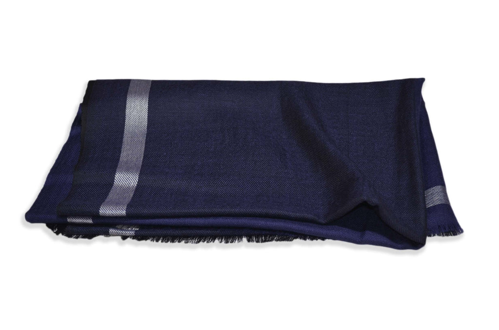 Four Shades Blue Black Silk Border Merino Scarf