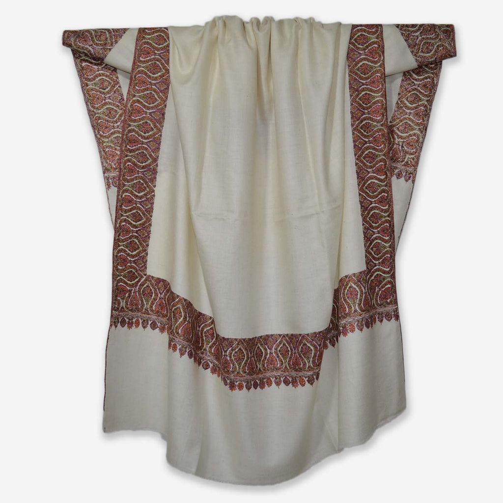 Ivory Sozni Big Border Embroidery Cashmere Pashmina Shawl