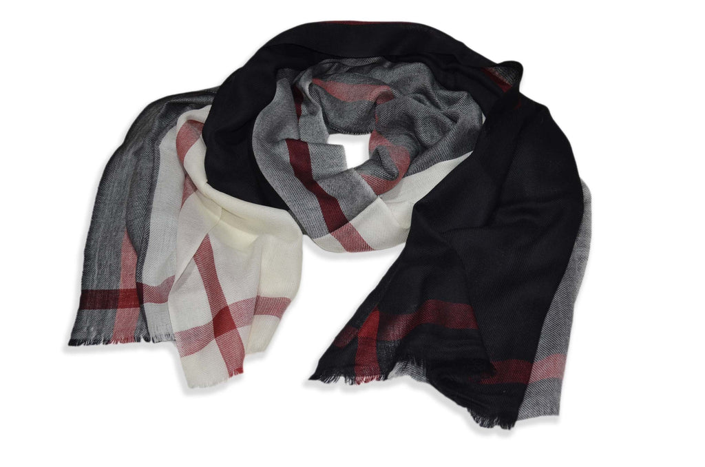 Four Shades Grey Black Silk Border Merino Scarf