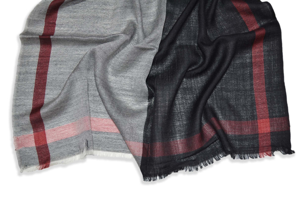 Four Shades Grey Black Silk Border Merino Scarf