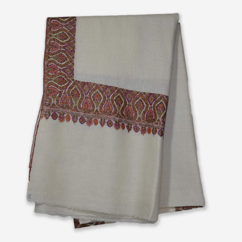 Ivory Sozni Big Border Embroidery Cashmere Pashmina Shawl