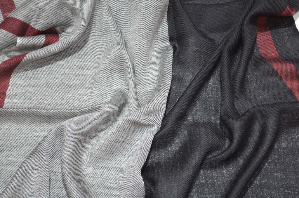 Four Shades Grey Black Silk Border Merino Scarf