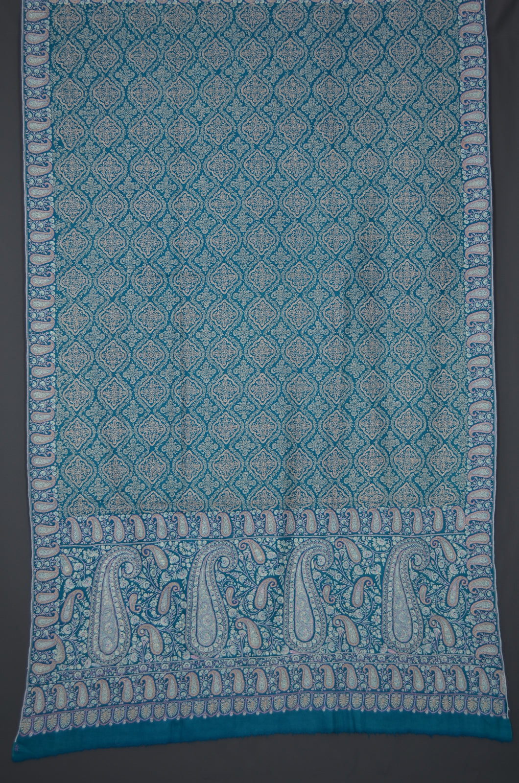 Aqua Green Jamawar Embroidery Pashmina Shawl