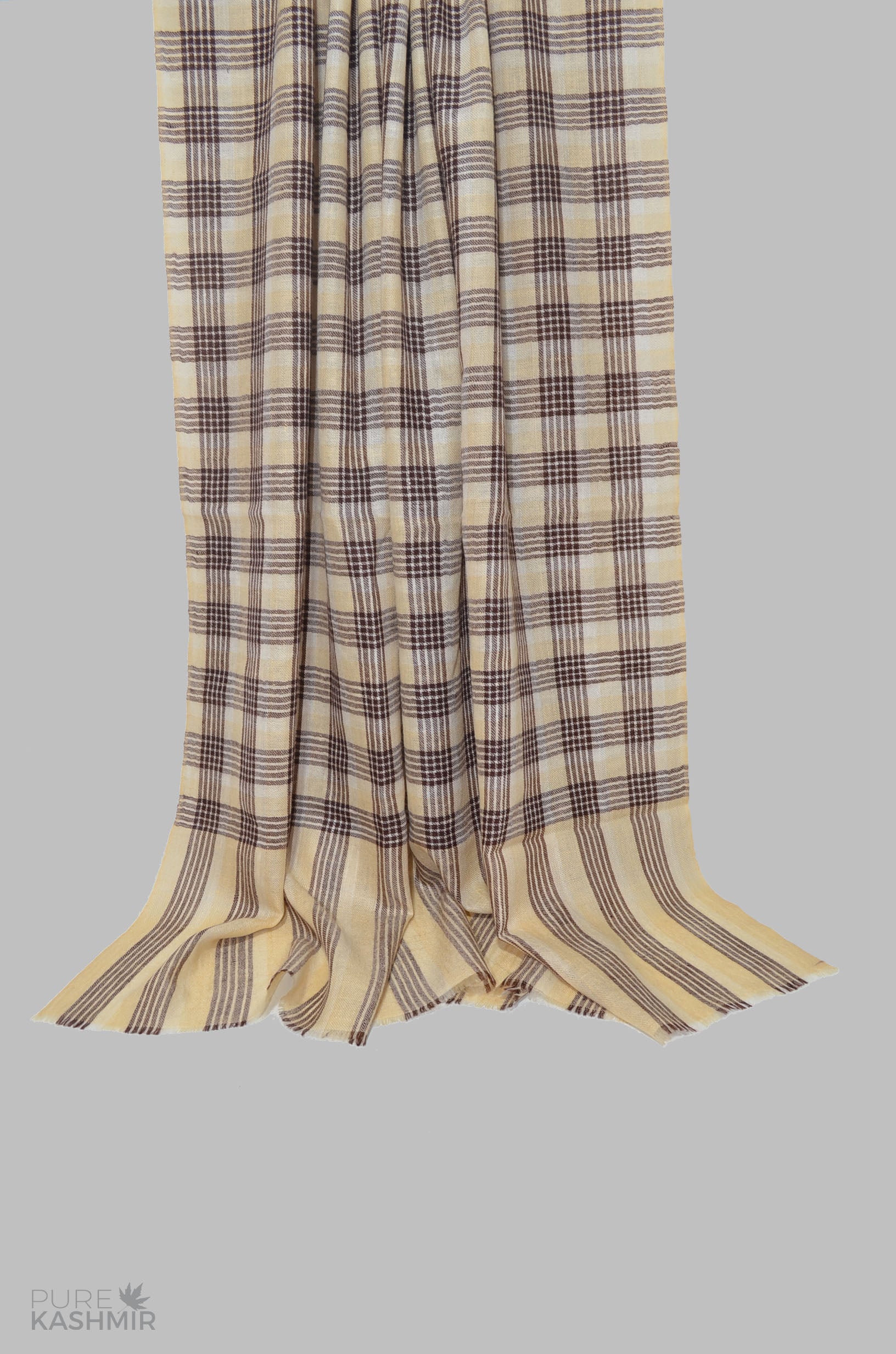 Beige Checkered Cashmere Pashmina Shawl