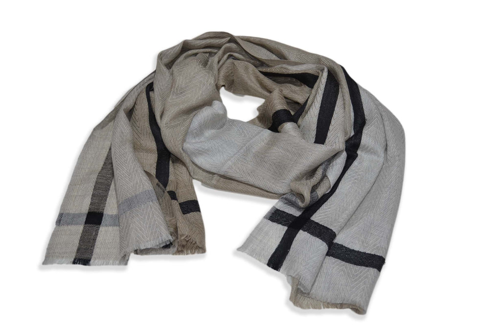 Shades of Naturals and Grey Fish Weave Pattern Merino Scarf