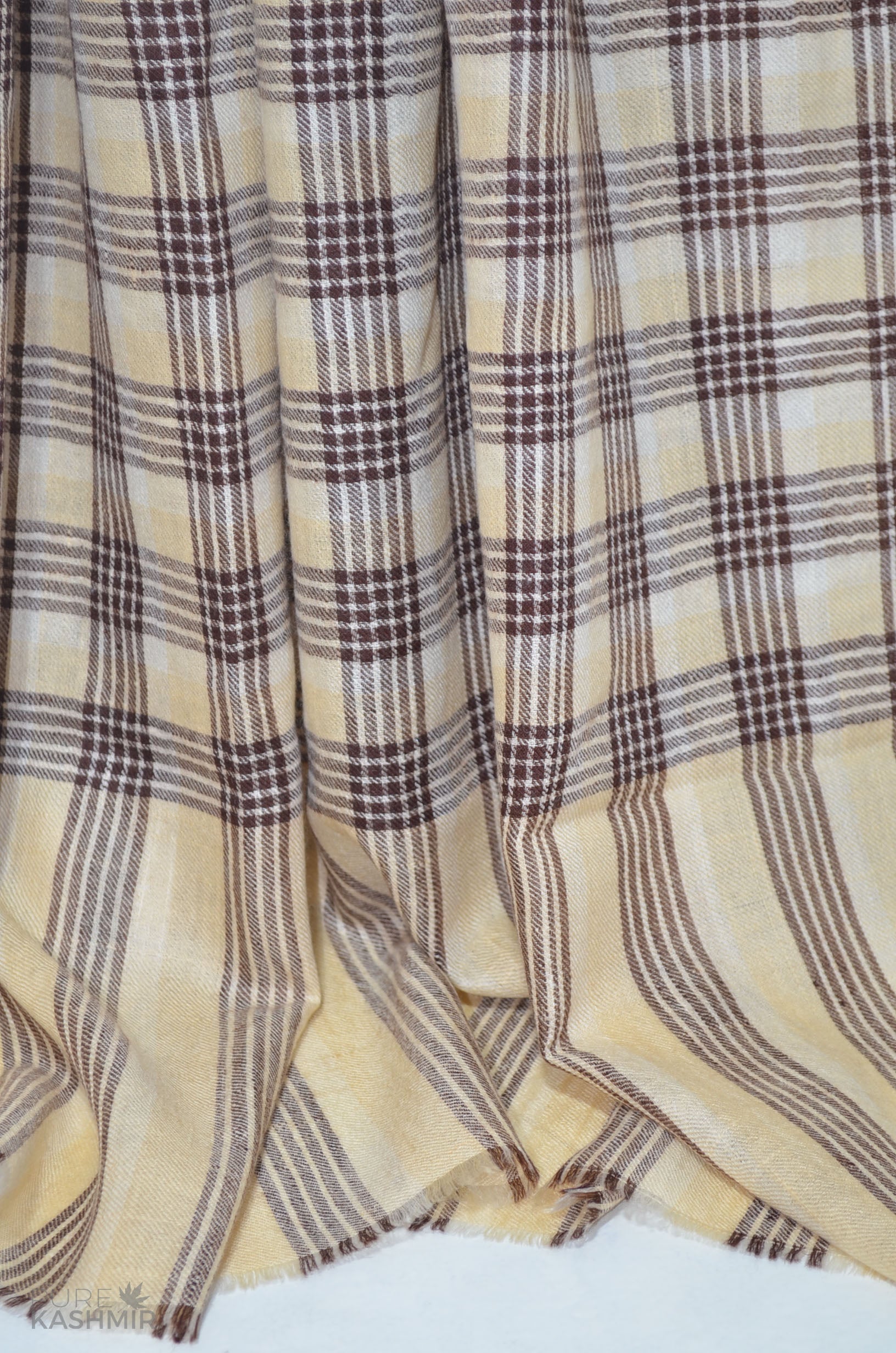 Beige Checkered Cashmere Pashmina Shawl