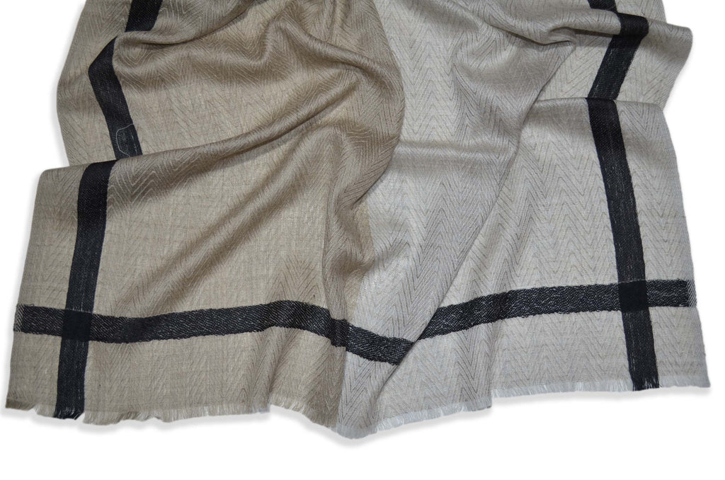 Shades of Naturals and Grey Fish Weave Pattern Merino Scarf