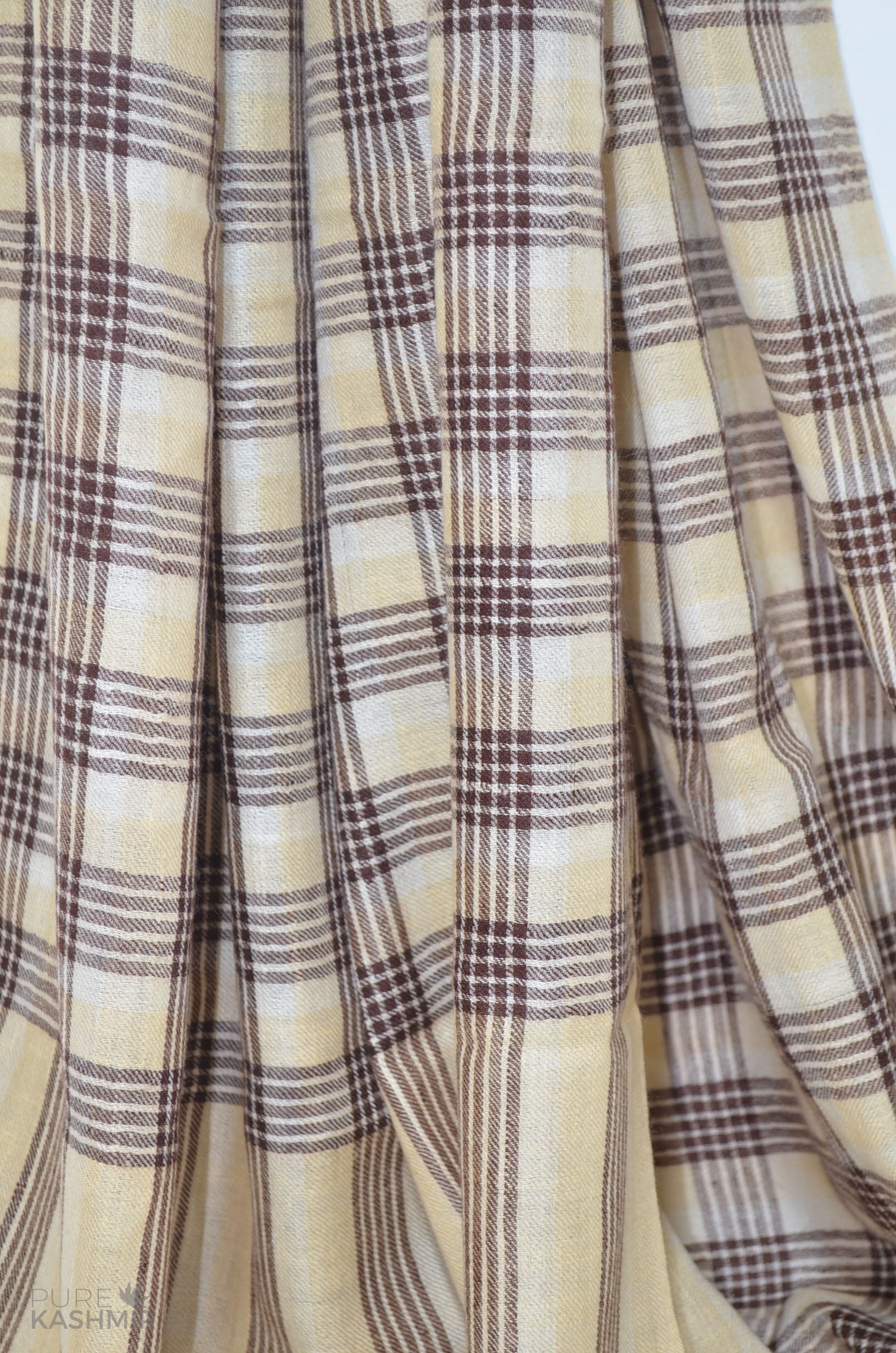 Beige Checkered Cashmere Pashmina Shawl
