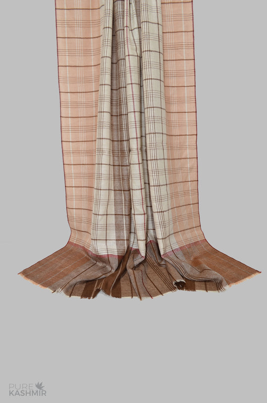 Beige and Brown Handwoven Cashmere Pashmina Shawl