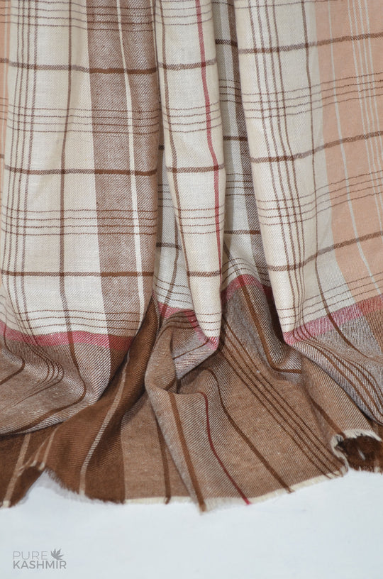 Beige and Brown Handwoven Cashmere Pashmina Shawl