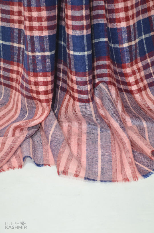 Red Blue Checkered Handwoven Cashmere Pashmina Shawl