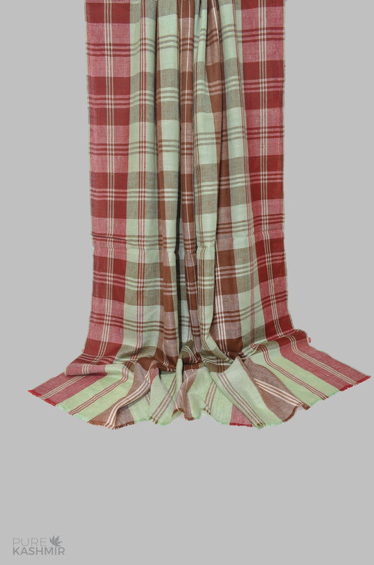 Sea Green, Red and Brown Handwoven Cashmere Pashmina Shawl