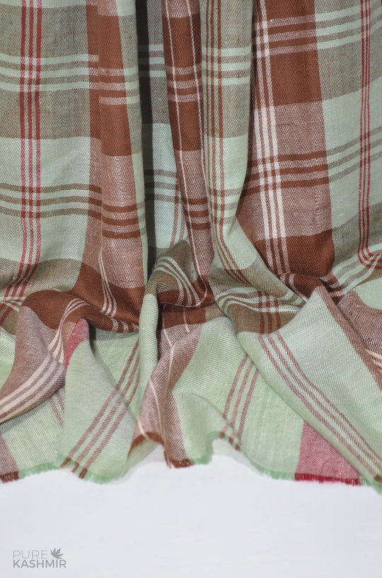 Sea Green, Red and Brown Handwoven Cashmere Pashmina Shawl