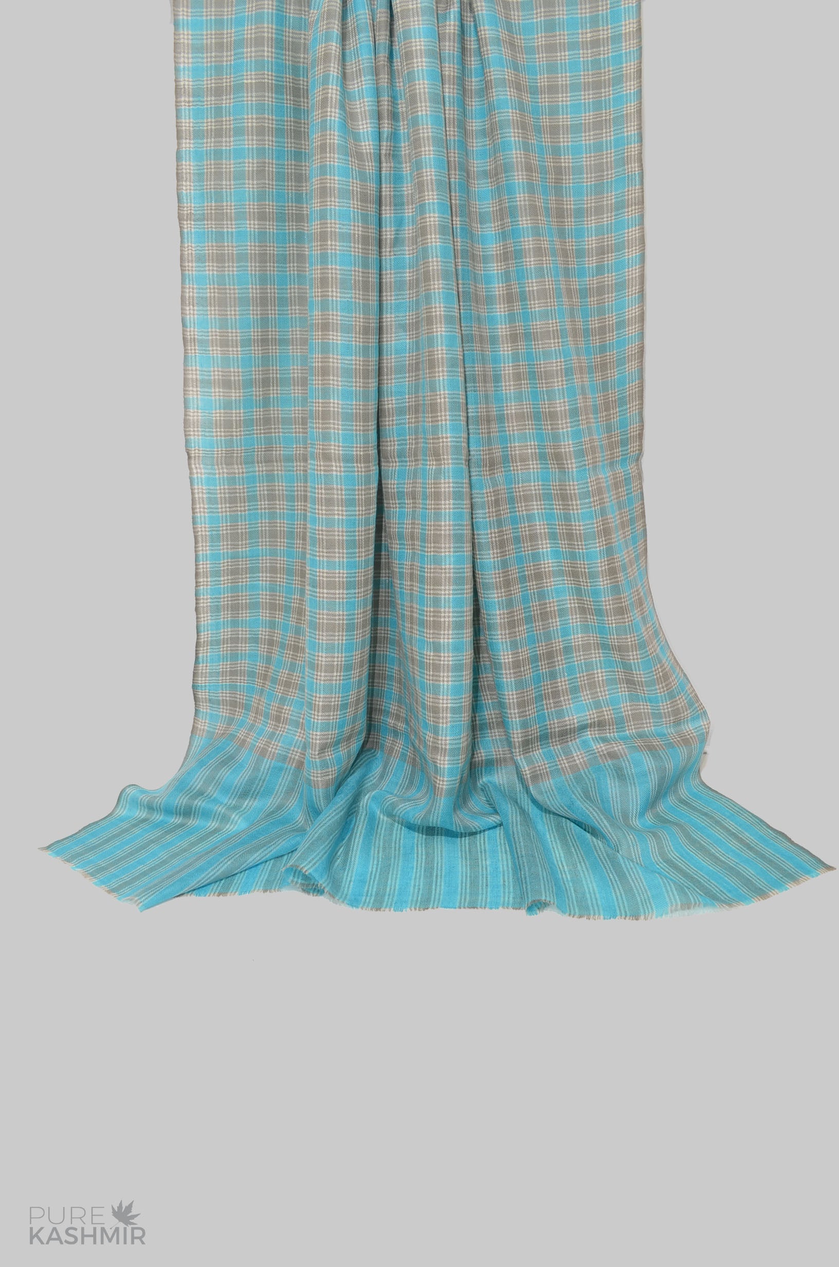 Turquoise and Grey Check Cashmere Travel Wrap