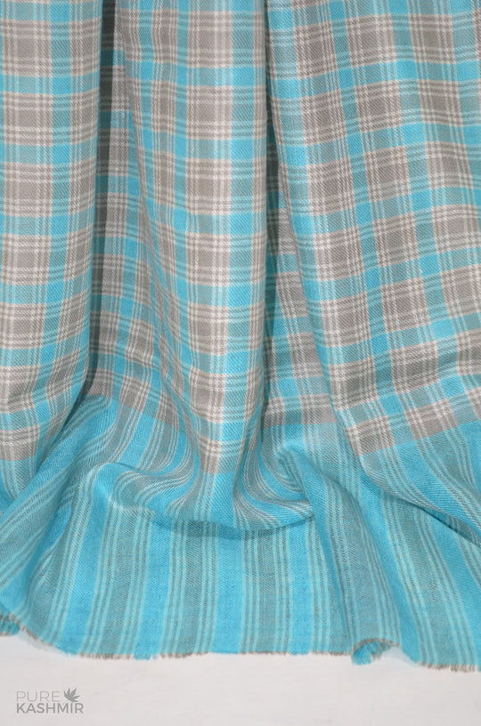 Turquoise and Grey Handwoven Cashmere Pashmina Shawl