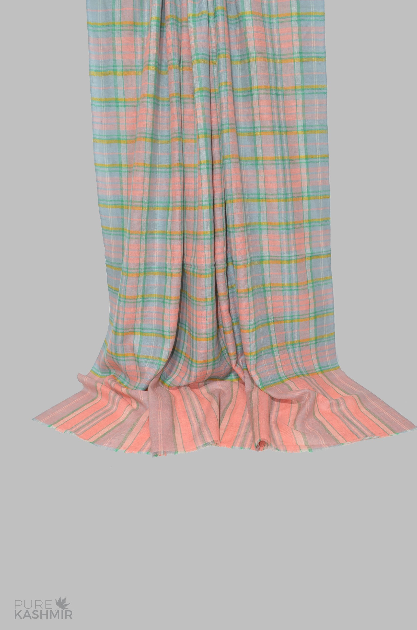 Pink and Green Check Cashmere Travel Wrap