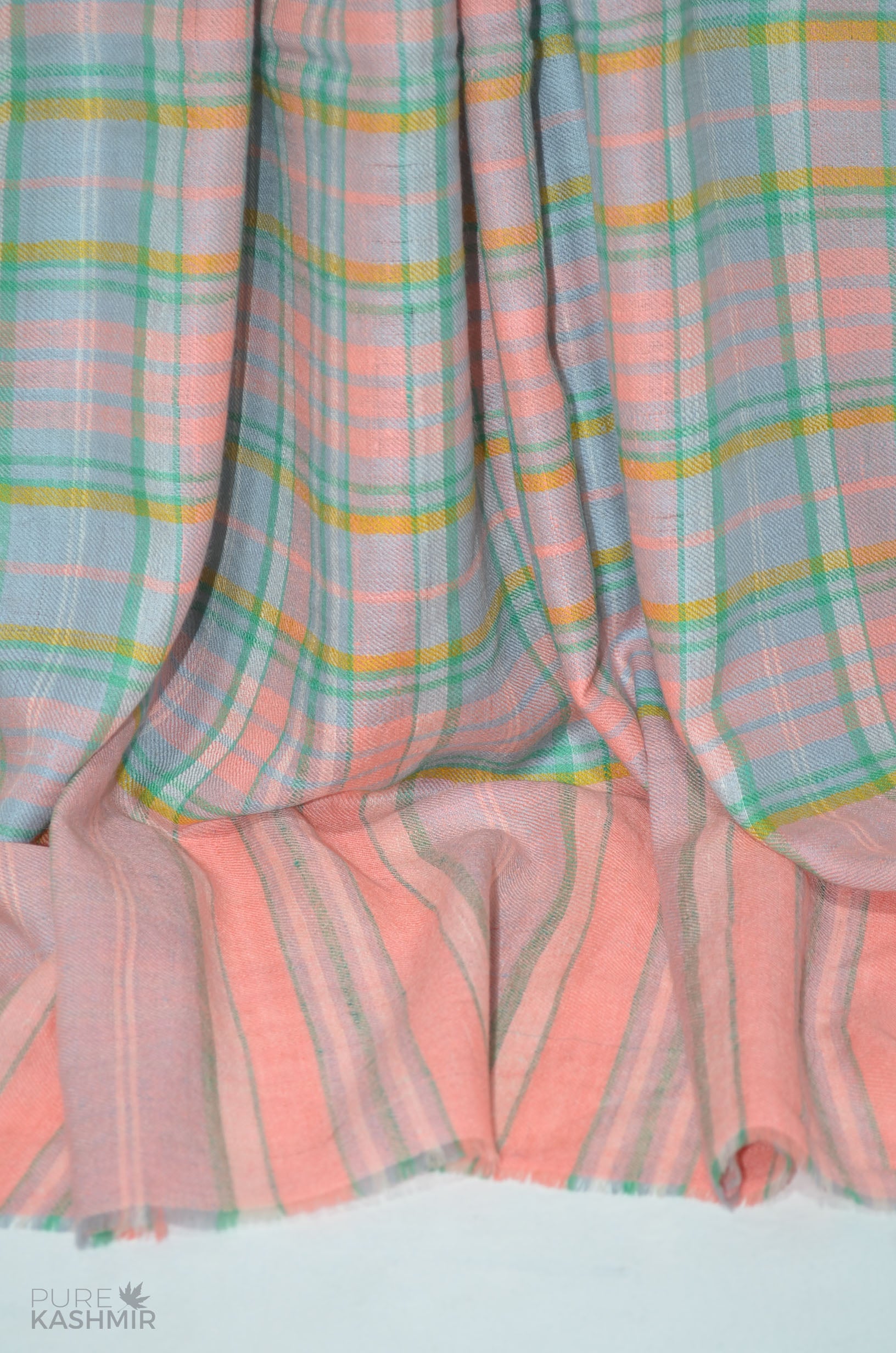 Pink and Green Check Cashmere Travel Wrap