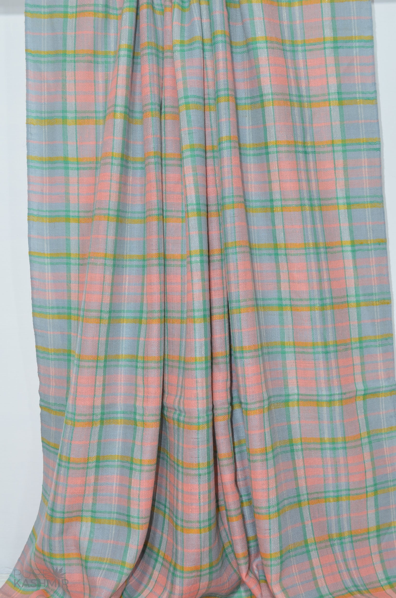 Pink and Green Check Cashmere Travel Wrap