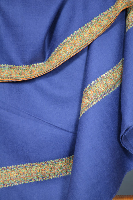 Navy Blue Border Embroidery Cashmere Pashmina Shawl