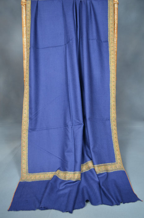 Navy Blue Border Embroidery Cashmere Pashmina Shawl