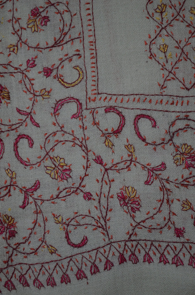 Ivory Jali Sozni Embroidery Merino Wool Stole