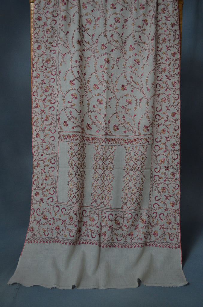Ivory Jali Sozni Embroidery Merino Wool Stole