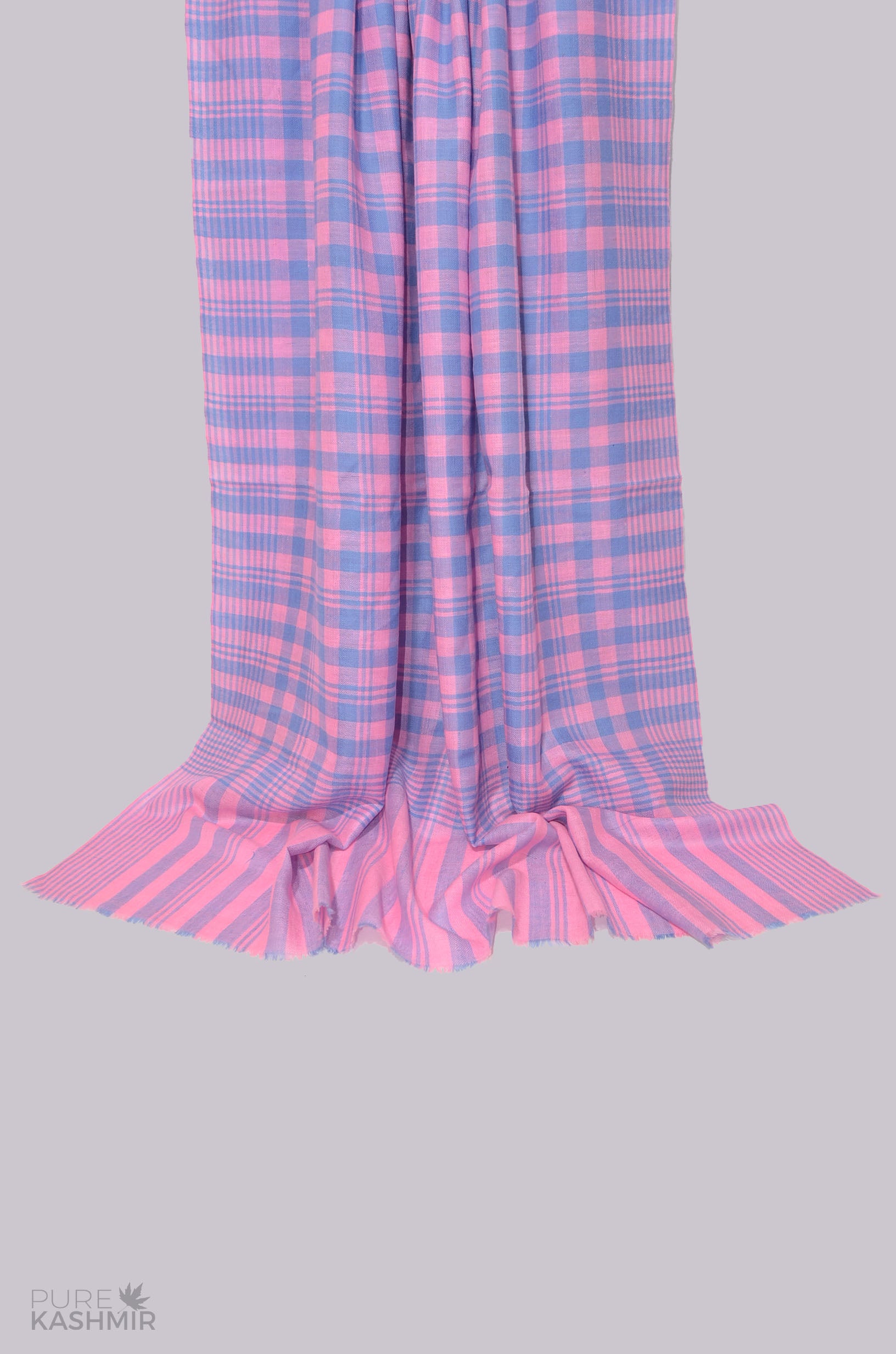 Pink and Blue Check Cashmere Travel Wrap
