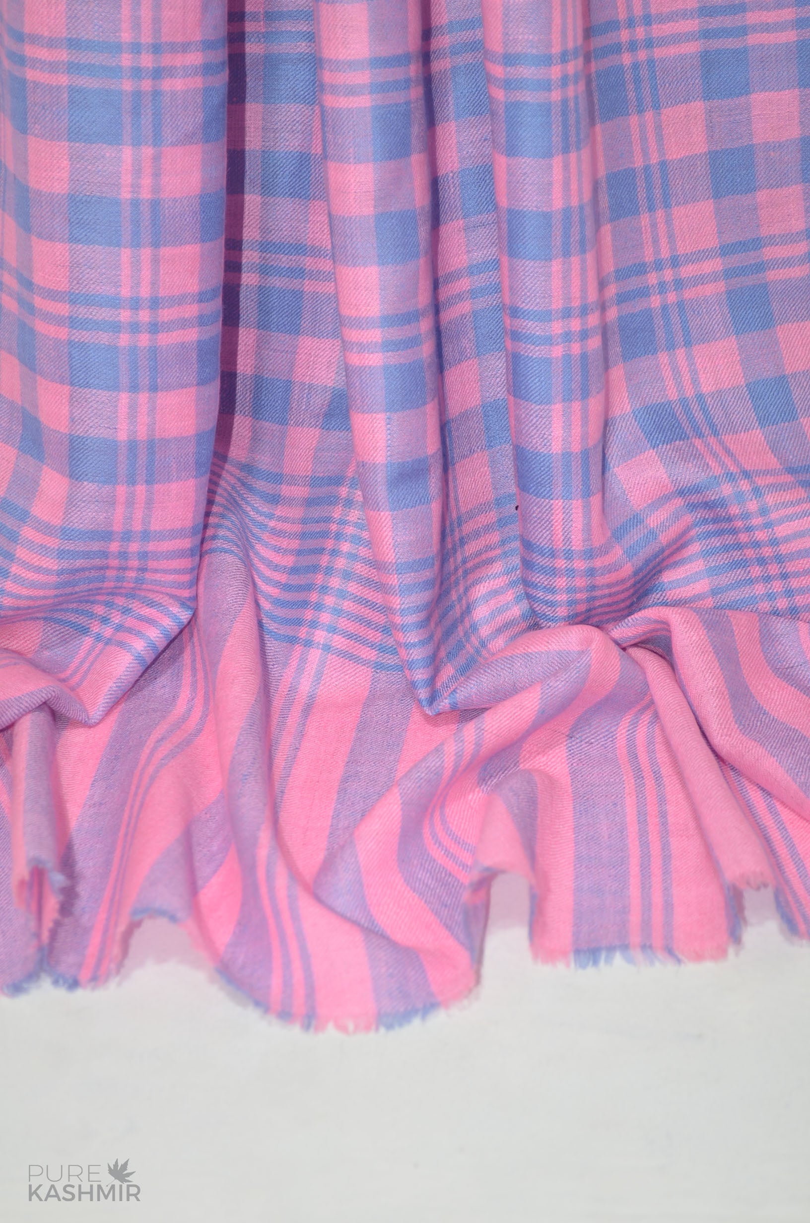 Pink and Blue Check Cashmere Travel Wrap