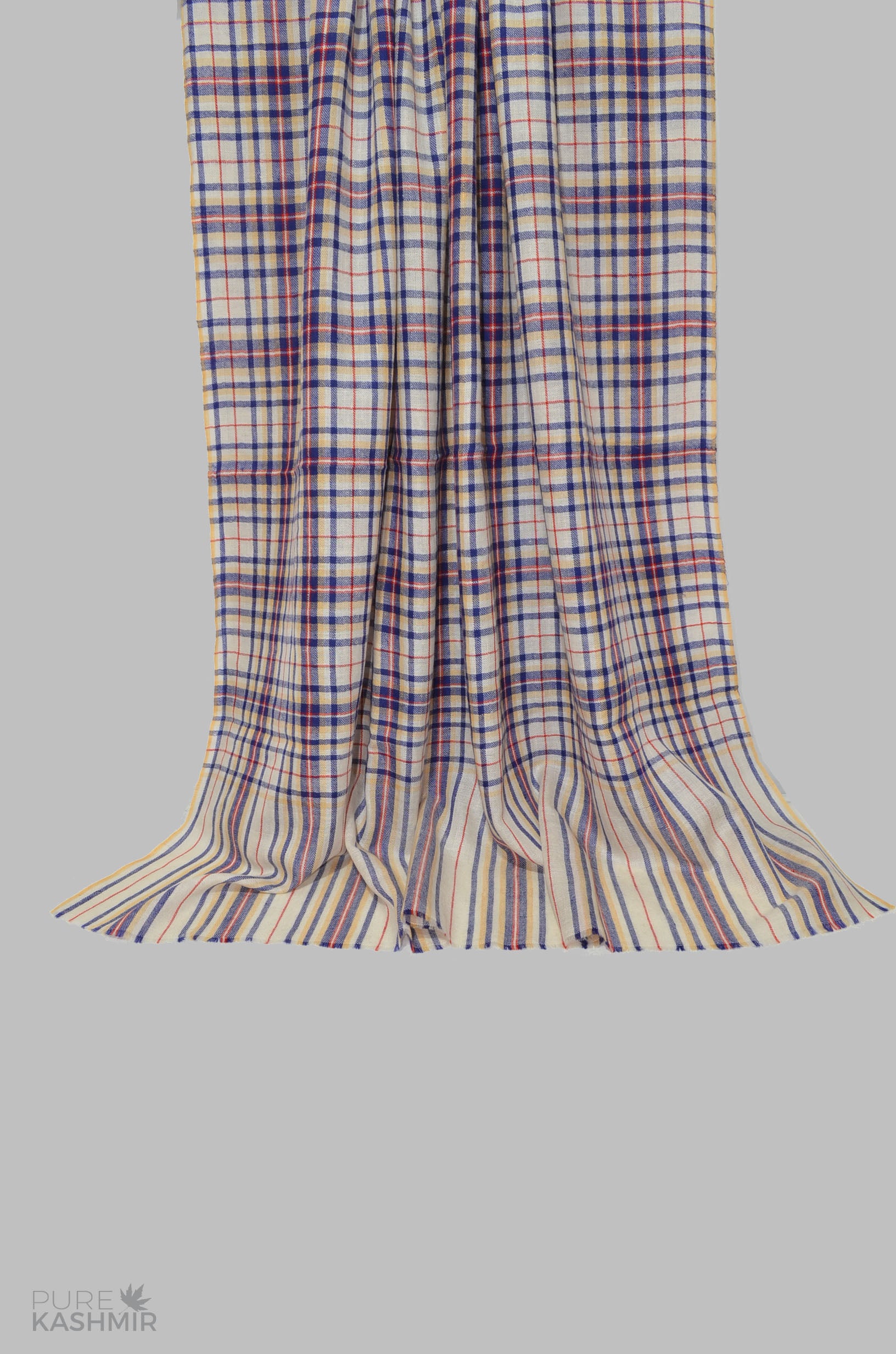 Ivory Blue Check Cashmere Travel Wrap