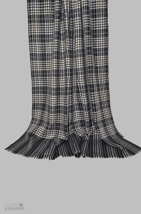 Beautiful Black and White Handwoven Cashmere Pashmina Shawl