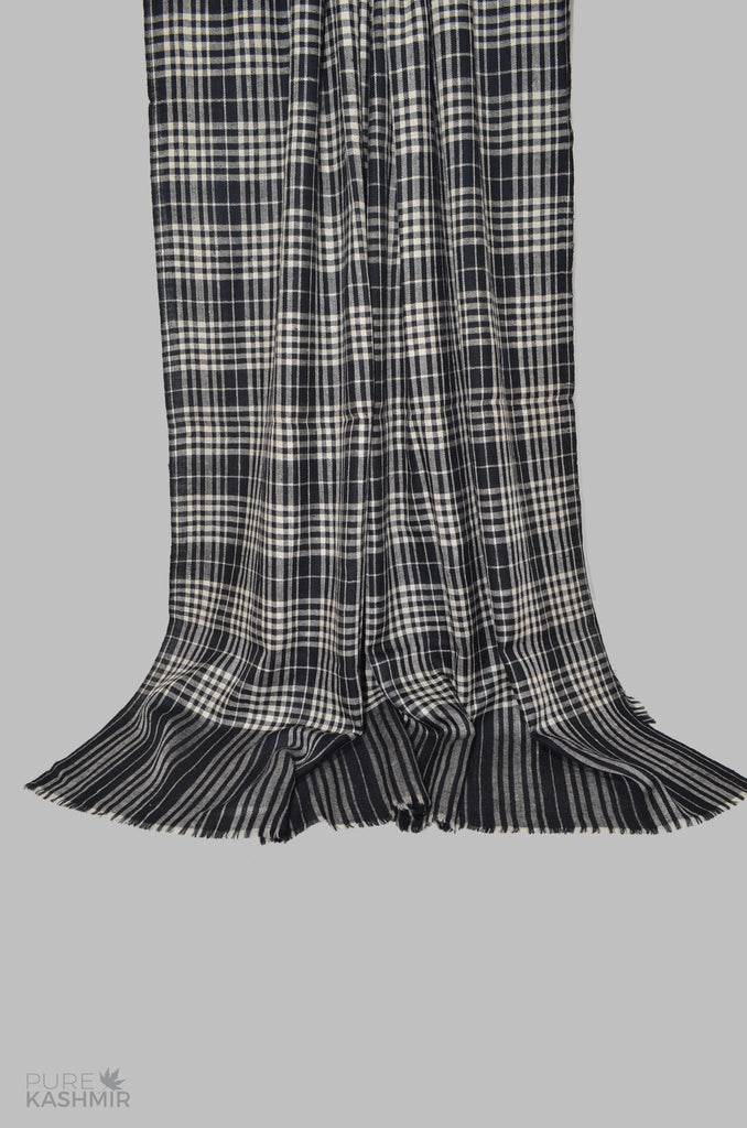 Beautiful Black and White Handwoven Cashmere Pashmina Shawl