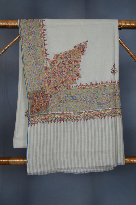 Ivory Border Embroidery Cashmere Pashmina Shawl