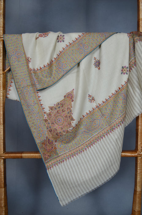Ivory Border Embroidery Cashmere Pashmina Shawl