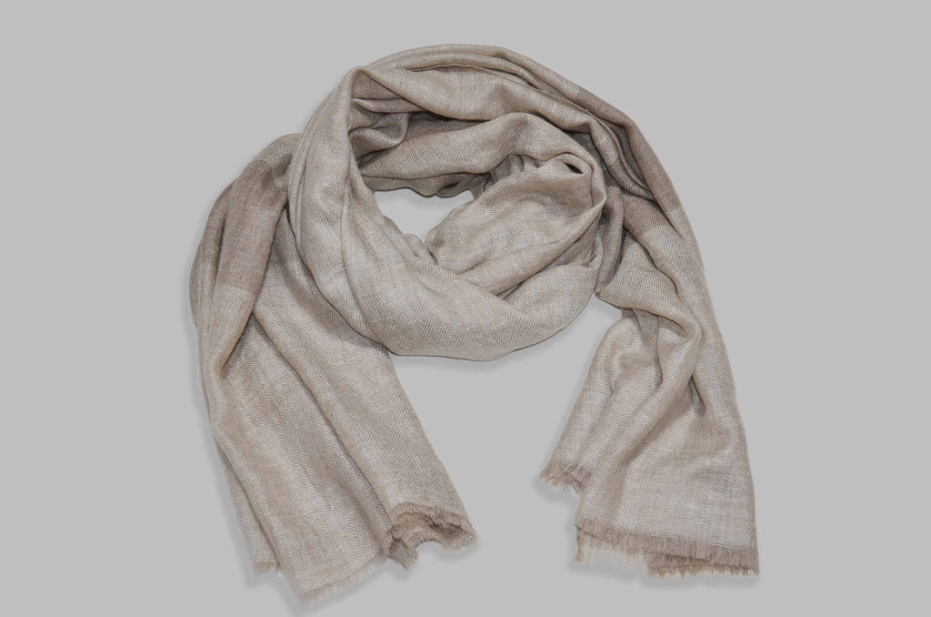 Classic Natural With Brown Border Handwoven Cashmere Pashmina Scarf