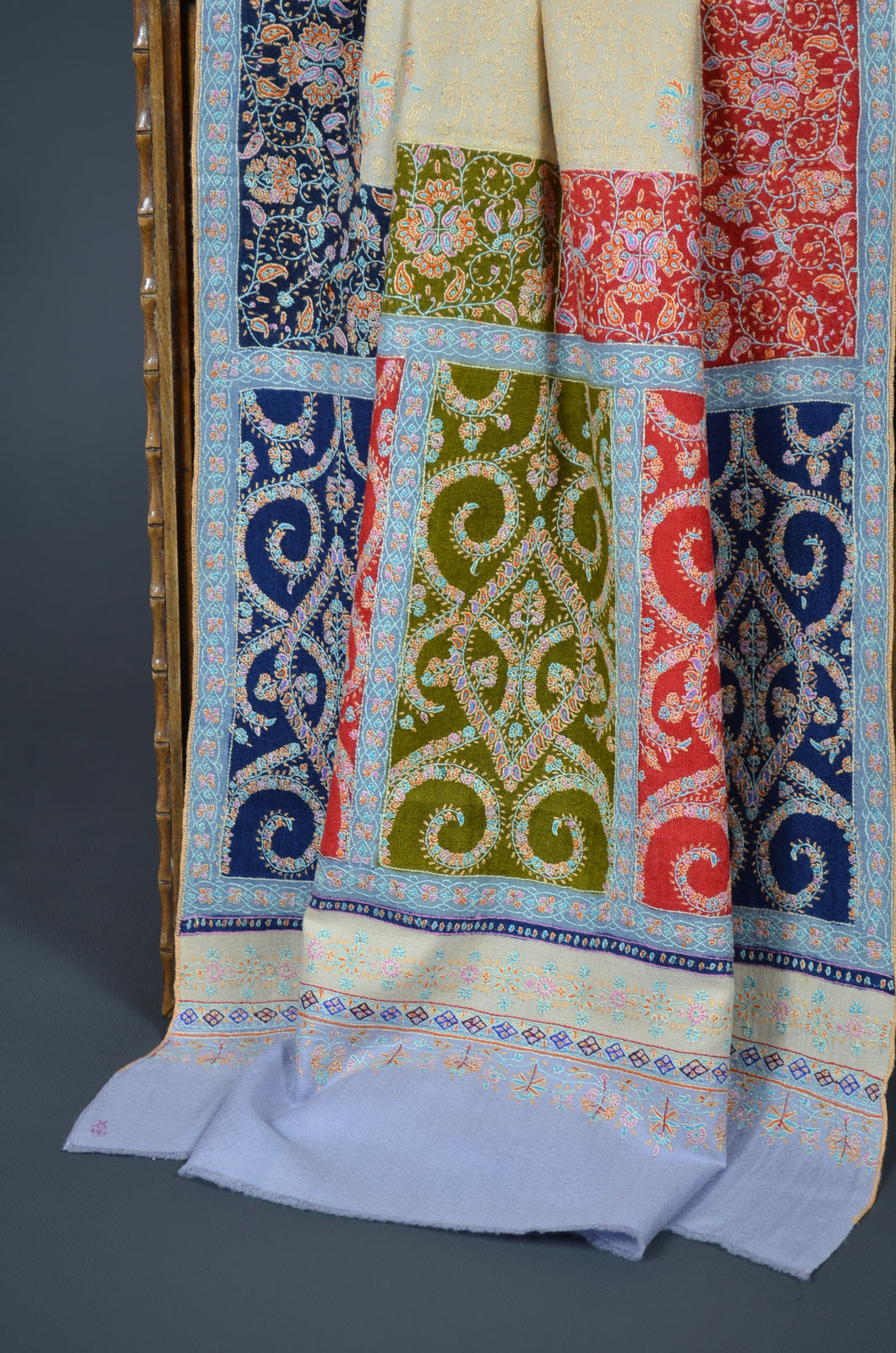 Ivory Jamawar Shawl with colorful borders