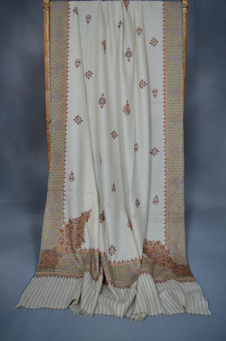 Ivory Border Embroidery Cashmere Pashmina Shawl