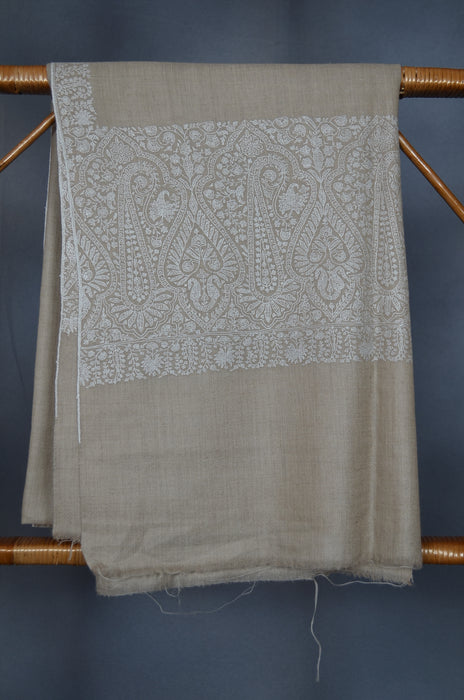Un Dyed Border Embroidery Cashmere Pashmina Shawl