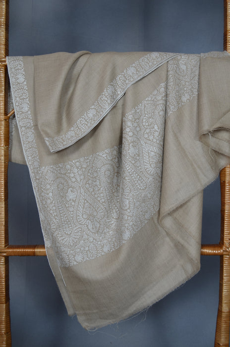 Un Dyed Border Embroidery Cashmere Pashmina Shawl
