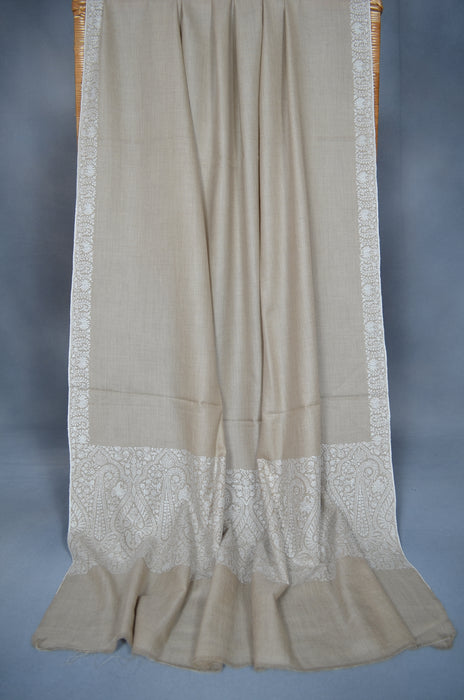 Un Dyed Border Embroidery Cashmere Pashmina Shawl