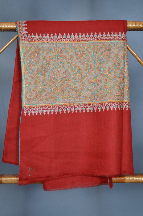 Red Border Embroidery Cashmere Pashmina Shawl