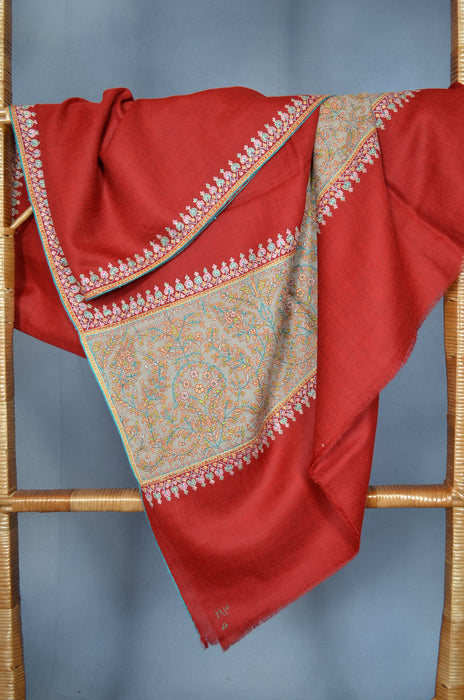Red Border Embroidery Cashmere Pashmina Shawl