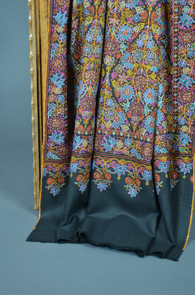 Black Jamawar Embroidery Cashmere Pashmina Shawl