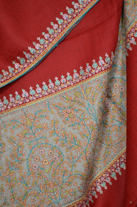 Red Border Embroidery Cashmere Pashmina Shawl